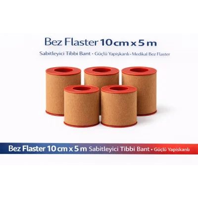 BUĞZ Bez Flaster 10 cm x 5 m Sabitleyici Tıbbi Bant Kahverengi Bez Flaster Güçlü Yapışkanlı 5 Adet