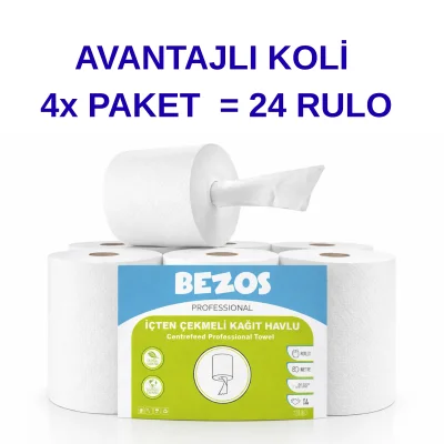 BUĞZ Bezos Professional İçten Çekmeli Kağıt Havlu 4 Koli | 24 Rulo | Endüstriyel Kullanım