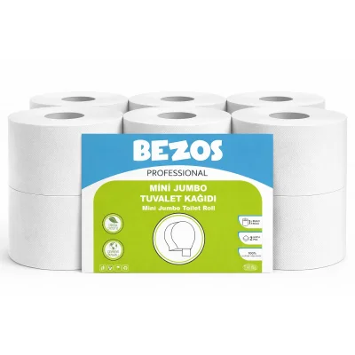 BUĞZ Bezos Professional Mini Jumbo Tuvalet Kağıdı 12 Rulo | 2 Katlı | %100 Selüloz | Endüstriyel & Ev Tipi Kullanım