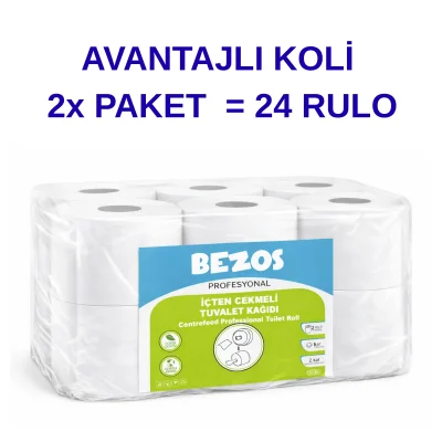 BUĞZ Bezos Profesyonel İçten Çekmeli Tuvalet Kağıdı 24 Rulo | Mini Cimri | 2 Katlı %100 Selüloz 2X12RULO