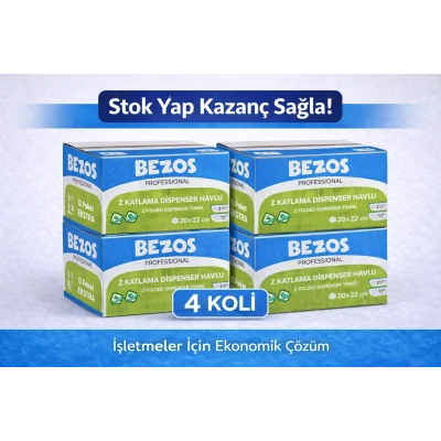 BUĞZ Bezos Z Katlamalı Dispenser Havlu 2 Katlı 20x22 cm %100 Selüloz 4 Koli Avantaj Paket