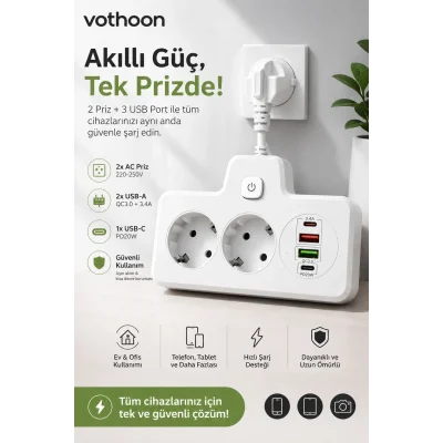 BUĞZ Bkl-502 Akım Korumalı 2li Priz 2 Usb Ve 2 Type-c Çıkış 4000w Hızlı Şarj Duvar Tipi Dokunmatik Led Aydınlatmalı