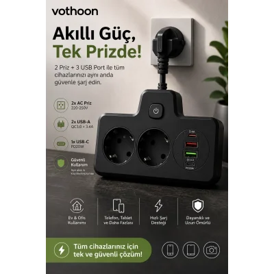 BUĞZ Bkl-502 Akım Korumalı 2li Priz 2 Usb Ve 2 Type-c Çıkış 4000w Hızlı Şarj Duvar Tipi Dokunmatik Led Aydınlatmalı