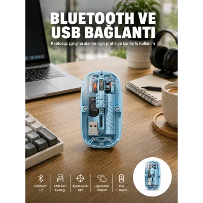 BUĞZ Bluetooth 5.2 Destekli Mavi Pilli Kablosuz Mouse Yeni Nesil