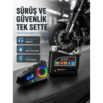 BUĞZ Bluetooth 5.4 İntercom ve Alarmlı Disk Kilidi Seti Güçlü Ses ve Güvenlik