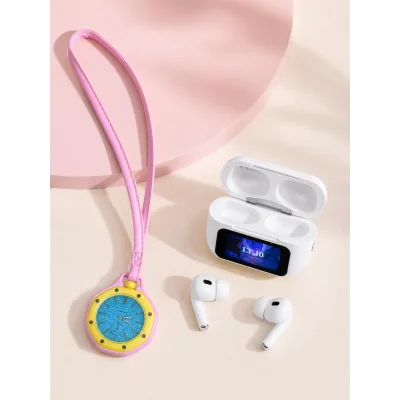 BUĞZ Bluetooth 5.4 Kablosuz Kulaklık Pembe Askılı Analog Charm Saat İkili Set - BUĞZ
