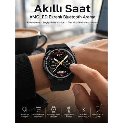BUĞZ Bluetooth Bağlantılı Akıllı Saat Tüm Telefonlara Uyumlu Değiştirilebilir Kordon