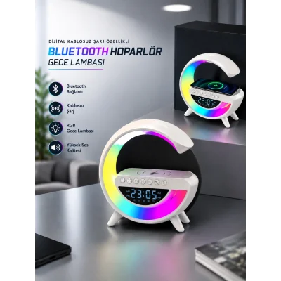BUĞZ Bluetooth Hoparlör 15W Kablosuz Hızlı Şarj LED Gece Lambası