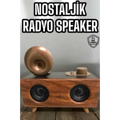 BUĞZ Bluetooth Hoparlör Ahşap Klasik Retro Gramofon Bluetooth Müzik Kutusu - BUĞZ
