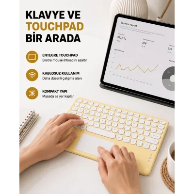 BUĞZ Bluetooth Klavye – Kablosuz, Sessiz Tuşlu, Android iOS Windows Uyumlu, Kompakt Taşınabilir Tasarım