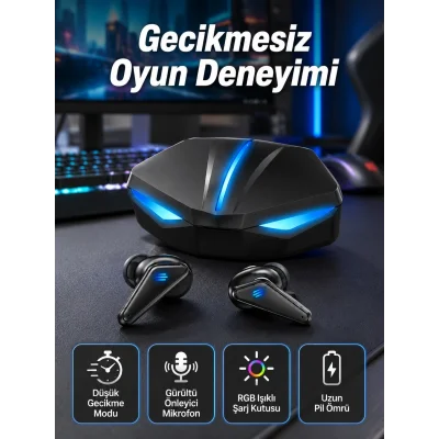 BUĞZ Bluetooth Kulaklık Oyuncu Kulaklığı RGB Işıklı Oyunlarda Düşük Gecikme