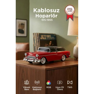 BUĞZ Bluetooth özellikli kırmızı klasik araba tasarımlı nostaljik radyo USB TF FM destekli