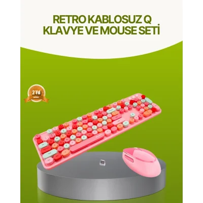 BUĞZ Bluetooth Retro Kablosuz Klavye ve Mouse Seti – 3 Cihaz Bağlantılı, Sessiz Tuş, Uzun Pil Ömrü