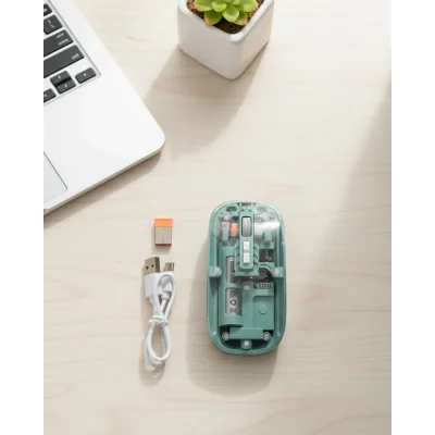BUĞZ Bluetooth ve 2.4G USB Destekli Pilli Kablosuz Şeffaf Mouse