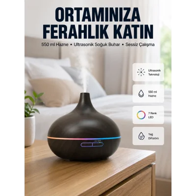 BUĞZ BN01 Uçucu Yağ Uyumlu Renkli LED Işıklı Nemlendirici