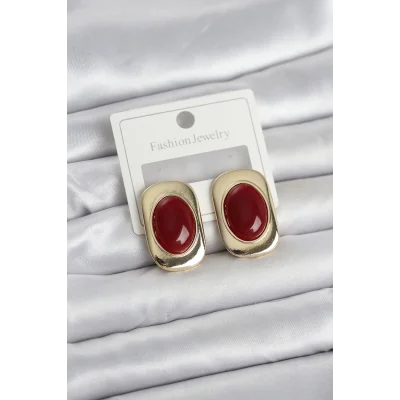 BUĞZ Bordo Renk Kare Model Vintage Kadın Küpe