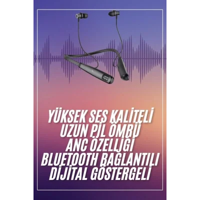  Boyun Askılı 100 Saat Kablosuz Kulaklık Göstergeli Bluetooth Kulaklık