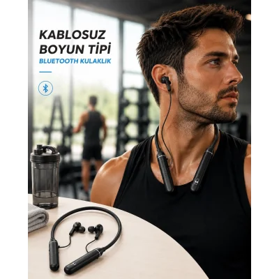 BUĞZ Boyun Tipi Kablosuz Bluetooth Kulaklık Uzun Pil Ömrü Mikrofonlu