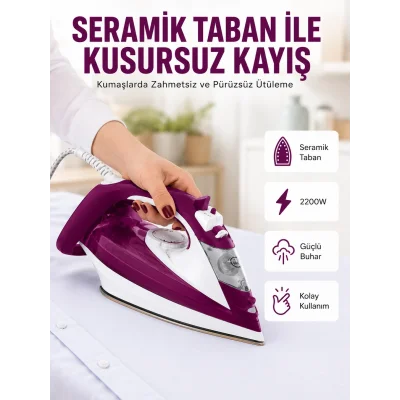 BUĞZ Buharlı Kablolu Ütü 2200 Watt Kireçlenme Önleyici Şok Buharlı Yeni Nesil