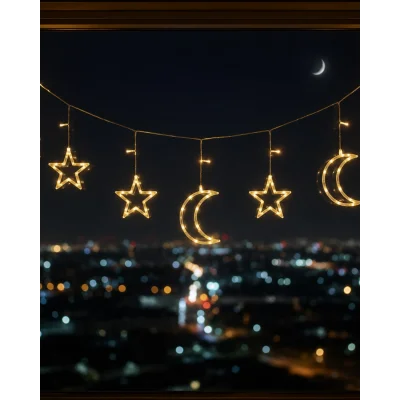 BUĞZ Büyük Ay Yıldız LED Ramazan Süsü Sıcak Beyaz Dekoratif Işık