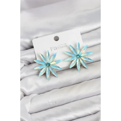 BUĞZ Buz Mavisi Kristal Taşlı Lotus Model Kadın Küpe