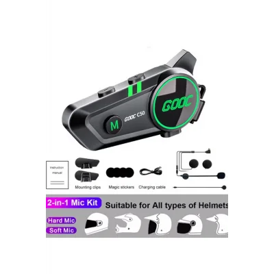BUĞZ C50 2x Motosiklet Intercom Kask Kulaklık 1000 Mah Rgb Işıklı Çift Eşleşme
