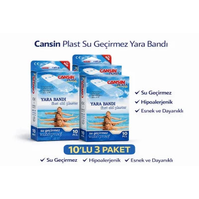 BUĞZ Cansın Plast Su Geçirmez Yara Bandı 10lu 3 Paket Waterproof First Aid Plaster