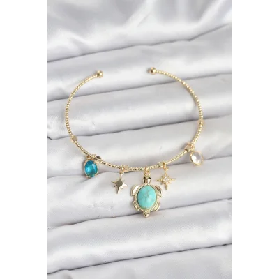 BUĞZ Caretta Caretta Charmlı Gold Renk Kadın Bileklik