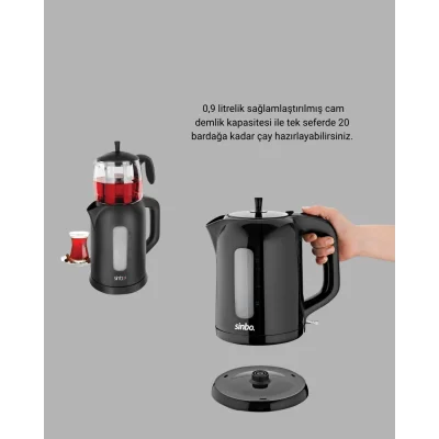 BUĞZ Çaycı Cam Demlikli 1800W Güçlü ve Sıcak Tutmalı Elektrikli Çay Makinesi - Lisinya