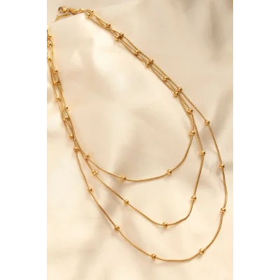 BUĞZ Çelik Altın Renkli Topçuk Tasarımlı Çoklu Kolye - Lisinya