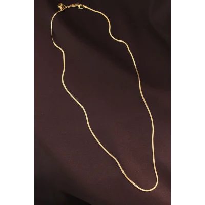 BUĞZ Çelik Gold Renk 60 cm İnce İtalyan Zincir Kolye - BUĞZ