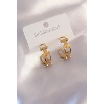 BUĞZ Çelik Gold Renk Tifanny Zincir Model Kadın Küpe