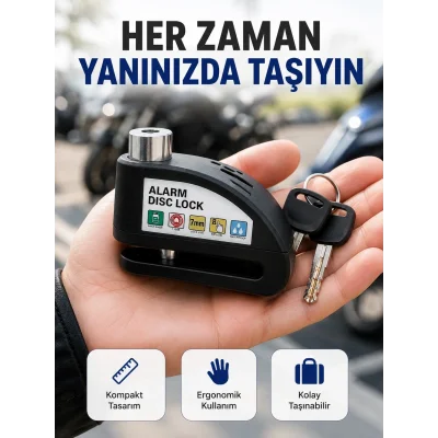BUĞZ Çelik Gövdeli Alarm Disk Kilidi Motosiklet ve Bisiklet İçin Güvenlik Yeni Nesil