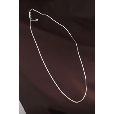 BUĞZ Çelik Gümüş Renk 60 cm İnce İtalyan Zincir Kolye - BUĞZ