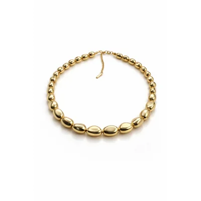 BUĞZ Çelik İnci Form Gold Kolye  MODEL 3 – Parlak Boncuk Tasarım | Kararmaz & Şık Günlük Kadın Kolyesi