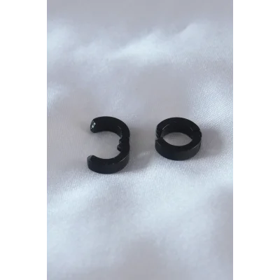 BUĞZ Çelik Siyah Renk Sıkıştırmalı Erkek Küpe - BUĞZ