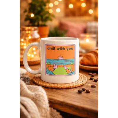 BUĞZ Chill With You Tasarımlı Porselen Kupa – Model 35 - Sıcacık Anlar İçin Özel Tasarım Kahve Kupası