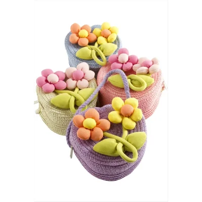  Çiçek Kalp Hasır Çanta