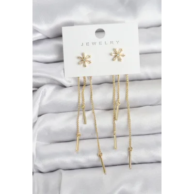 BUĞZ Çiçek Model Gold Pirinç Sallantılı Kadın Küpe