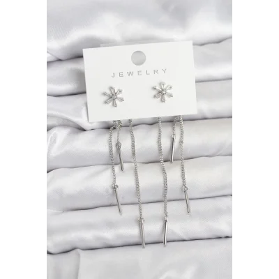 BUĞZ Çiçek Model Gümüş Pirinç Sallantılı Kadın Küpe