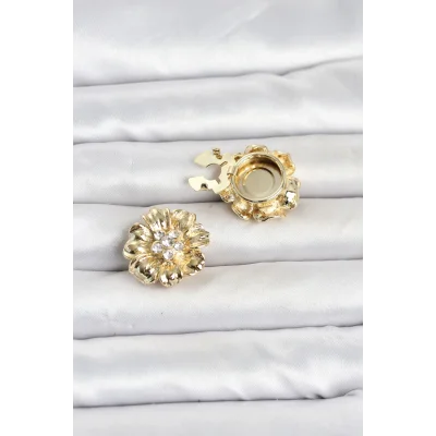 BUĞZ Çiçek Model Zirkon Taşlı Düğme veya Manşet Broşu