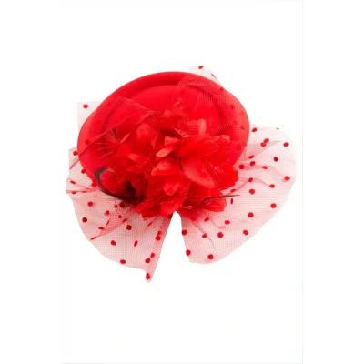 BUĞZ Çiçek Tüylü Dantelli Şapka Toka