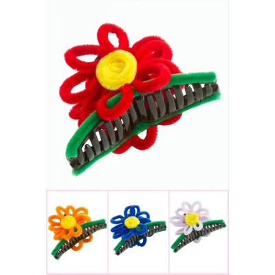 BUĞZ Çiçek Tüylü Mandal Toka 11 cm