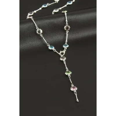 BUĞZ Çiçek Zirkon Taşlı Çelik Y Kolye