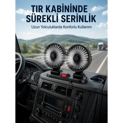 BUĞZ Çift Başlıklı Araç İçi USB Vantilatör Soğutucu Fan