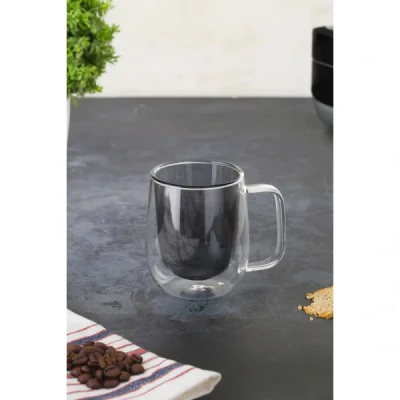 BUĞZ Çift Cidarlı Cam Kupa Gri Renk