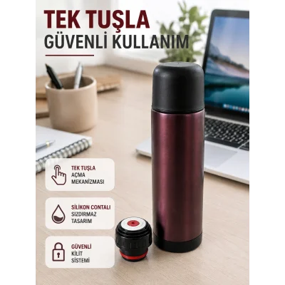BUĞZ Çift Katmanlı Vakumlu Termos Ofis Araç Kamp İçin Paslanmaz Çelik Termos