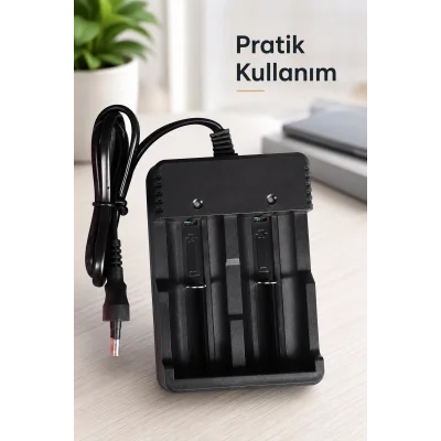 BUĞZ Çift Yuvalı Kablolu Pil Şarj Cihazı Kompakt Gövdeli Pratik Kullanım Siyah Şarj Aparatı