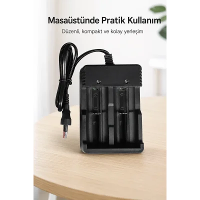 BUĞZ Çiftli Pil Yuvalı Şarj Aleti Kablolu Masaüstü Kullanıma Uygun Kompakt Şarj Cihazı