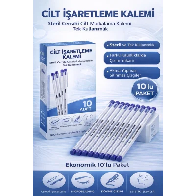 BUĞZ Cilt İşaretleme Kalemi Steril Cerrahi Marker Kalem 10 ADET
